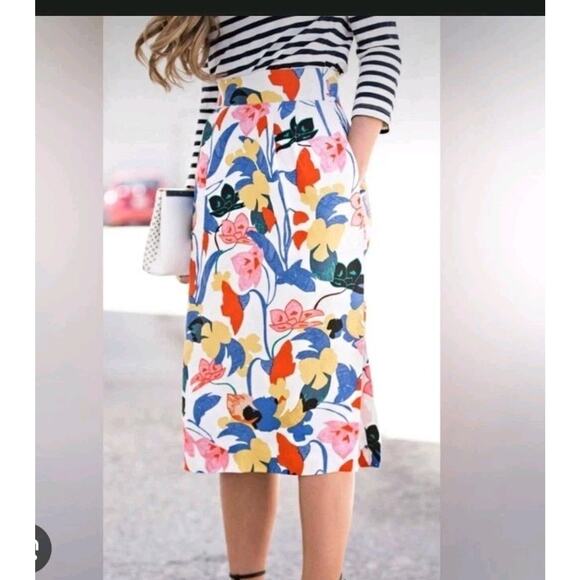 J.CREW Dresses & Skirts - J Crew Sz 6 Morning Floral Pintucked Midi Skirt Abstract Colorful A Line Pencil